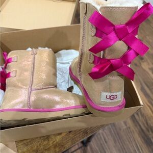 UGG Beige Boots with Bright Pink Accents